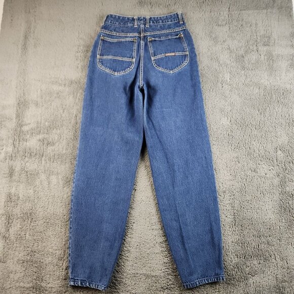 VTG 80s Jordache Women's *Size 2/3 Blue Denim Pleated High Waist Paper Bag Jeans - Picture 2 of 10